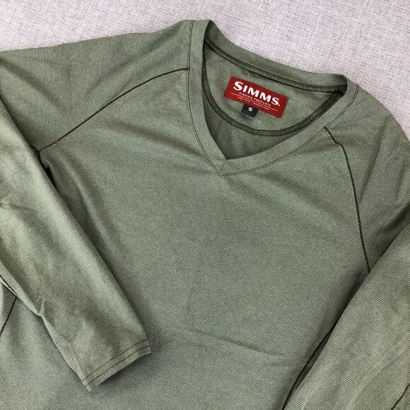 Simms Tops - Simms Shirt Long Sleeve V‎ Neck Women's Small Green Mini Stripe Performance Fish